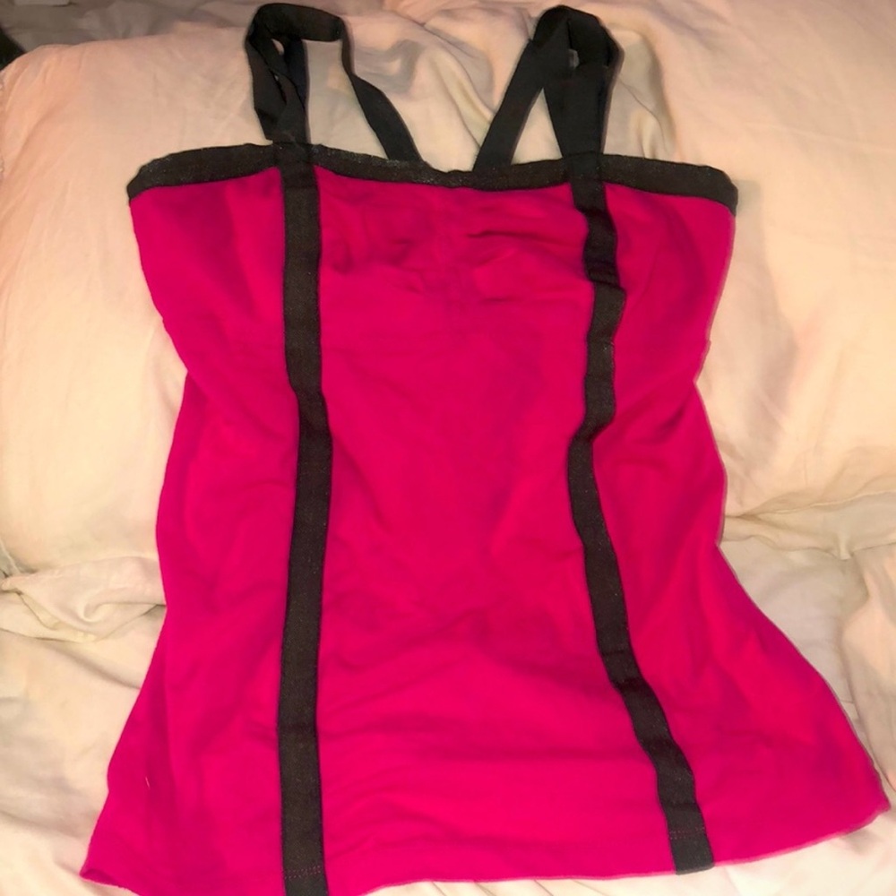 LULULEMON ATHLETICA Pink and Black Strappy Workout Top, Size: 8, EUC (PM-33)